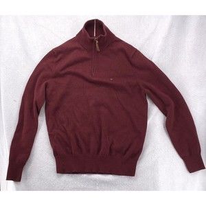 Tommy Hilfiger Sweater Men Size Small Solid Quarter Zip Long Sleeve Red Cotton